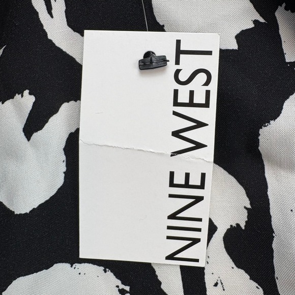 Nine West Dress Womens S Black White Long Sleeve Abstract Print Tie Waist V Neck - Picture 11 of 12